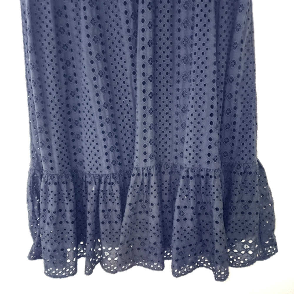 J.Crew Black Cotton Eyelet Embroidered Tiered Sleeveless Midi Dress Sz 4 - Picture 5 of 8